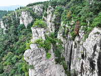 View of the Xiong 'er Mountain Rift Valley in Zaozhuang, China, on September 15, 2024. This geological formation results from a landslide ca...