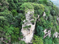 View of the Xiong 'er Mountain Rift Valley in Zaozhuang, China, on September 15, 2024. This geological formation results from a landslide ca...