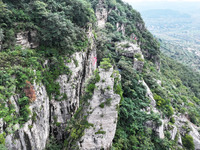 View of the Xiong 'er Mountain Rift Valley in Zaozhuang, China, on September 15, 2024. This geological formation results from a landslide ca...