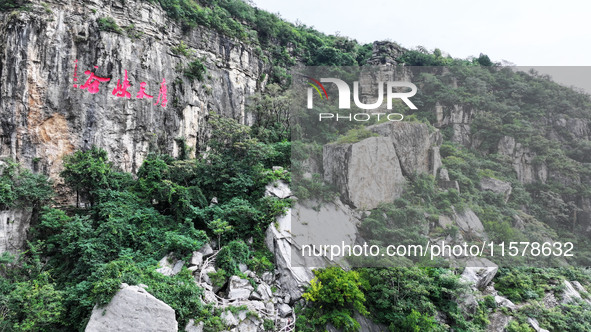 View of the Xiong 'er Mountain Rift Valley in Zaozhuang, China, on September 15, 2024. This geological formation results from a landslide ca...