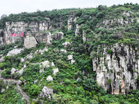 View of the Xiong 'er Mountain Rift Valley in Zaozhuang, China, on September 15, 2024. This geological formation results from a landslide ca...