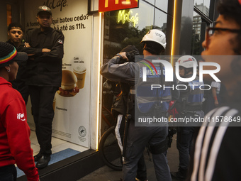 Protesters hold a demonstration against the fires and the climate situation in Brazil and for agrarian reform on Avenida Paulista, in the ce...