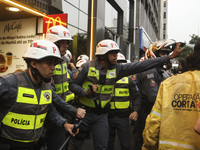 Protesters hold a demonstration against the fires and the climate situation in Brazil and for agrarian reform on Avenida Paulista, in the ce...