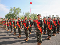 New recruits attend a send-off ceremony for the 2024 autumn Army recruits in Lianyungang, China, on September 16, 2024. (