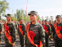 New recruits attend a send-off ceremony for the 2024 autumn Army recruits in Lianyungang, China, on September 16, 2024. (