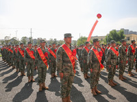 New recruits attend a send-off ceremony for the 2024 autumn Army recruits in Lianyungang, China, on September 16, 2024. (