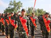 New recruits attend a send-off ceremony for the 2024 autumn Army recruits in Lianyungang, China, on September 16, 2024. (