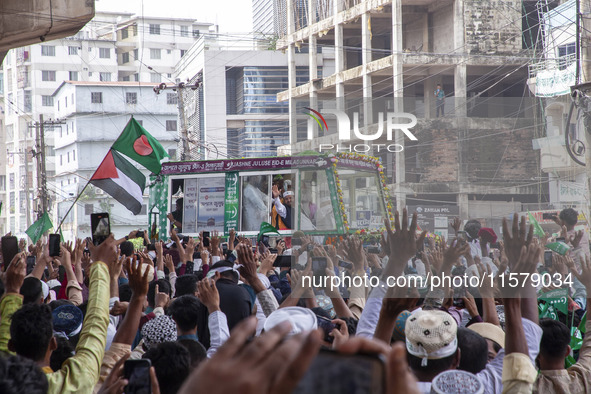 Muslims take part in a procession on the occasion of Eid Milad-un-Nabi, the birth anniversary of Prophet Muhammad, in Chittagong, Bangladesh...