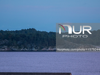 A view of the first quarter of moon (illumination: 63%) in Kristiansand, Norway, on September 12, 2024. (