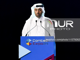 Qatar's Minister of Municipality Abdullah bin Hamad bin Abdullah Al Attiyah gives a speech during the inauguration of the ConteQ Expo24 (Adv...