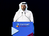 Qatar's Minister of Municipality Abdullah bin Hamad bin Abdullah Al Attiyah gives a speech during the inauguration of the ConteQ Expo24 (Adv...