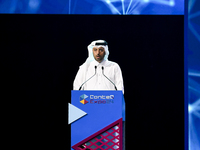 Qatar's Minister of Municipality Abdullah bin Hamad bin Abdullah Al Attiyah gives a speech during the inauguration of the ConteQ Expo24 (Adv...