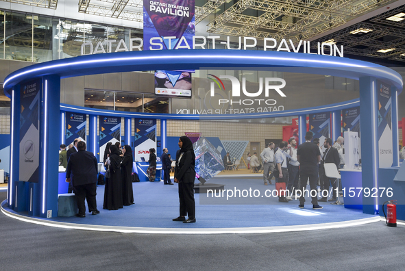 People visit the Qatar startup pavilion at the ConteQ Expo24 (Advanced Technology for Construction & Services Expo) at the Qatar National Co...