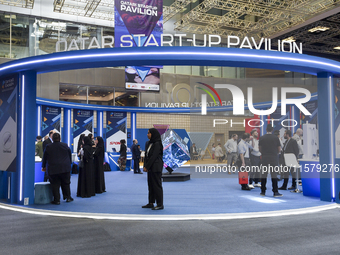 People visit the Qatar startup pavilion at the ConteQ Expo24 (Advanced Technology for Construction & Services Expo) at the Qatar National Co...