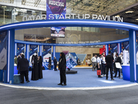 People visit the Qatar startup pavilion at the ConteQ Expo24 (Advanced Technology for Construction & Services Expo) at the Qatar National Co...