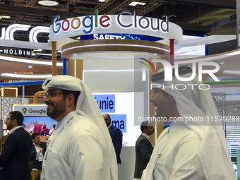 People visit the Google Cloud booth during ConteQ Expo24 (Advanced Technology for Construction & Services Expo) at the Qatar National Conven...