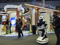 People visit the Google Cloud booth during ConteQ Expo24 (Advanced Technology for Construction & Services Expo) at the Qatar National Conven...