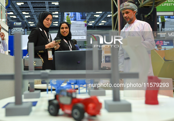 People visit 3D construction printing technology at the ConteQ Expo24 (Advanced Technology for Construction & Services Expo) at the Qatar Na...