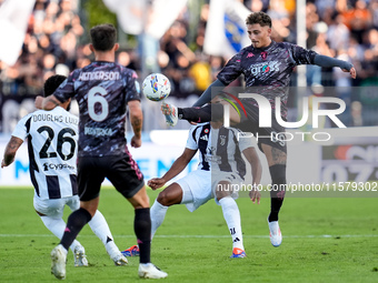 Sebastiano Esposito of Empoli FC controls the ball during the Serie A Enilive match between Empoli FC and Juventus FC at Stadio Carlo Castel...