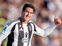 Dusan Vlahovic of Juventus FC gestures during the Serie A Enilive match between Empoli FC and Juventus FC at Stadio Carlo Castellani on Sept...