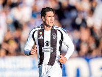 Dusan Vlahovic of Juventus FC looks on during the Serie A Enilive match between Empoli FC and Juventus FC at Stadio Carlo Castellani on Sept...