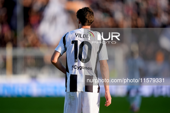 Kenan Yildiz of Juventus FC looks on during the Serie A Enilive match between Empoli FC and Juventus FC at Stadio Carlo Castellani on Septem...