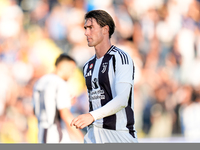 Dusan Vlahovic of Juventus FC looks on during the Serie A Enilive match between Empoli FC and Juventus FC at Stadio Carlo Castellani on Sept...