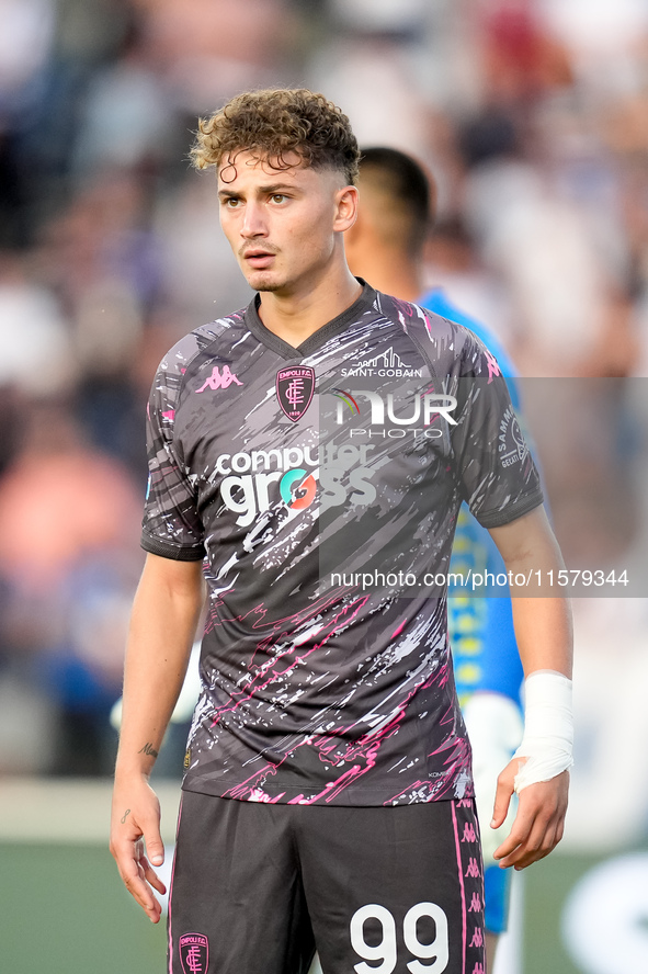 Sebastiano Esposito of Empoli FC looks on during the Serie A Enilive match between Empoli FC and Juventus FC at Stadio Carlo Castellani on S...