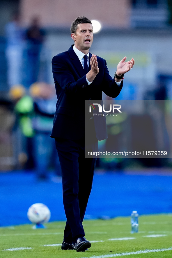 Thiago Motta head coach of Juventus FC gestures during the Serie A Enilive match between Empoli FC and Juventus FC at Stadio Carlo Castellan...