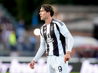 Dusan Vlahovic of Juventus FC looks on during the Serie A Enilive match between Empoli FC and Juventus FC at Stadio Carlo Castellani on Sept...