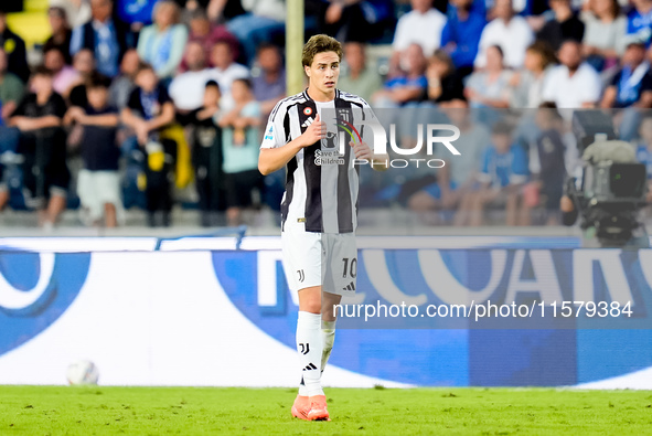 Kenan Yildiz of Juventus FC looks on during the Serie A Enilive match between Empoli FC and Juventus FC at Stadio Carlo Castellani on Septem...