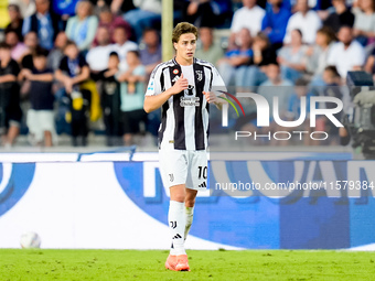 Kenan Yildiz of Juventus FC looks on during the Serie A Enilive match between Empoli FC and Juventus FC at Stadio Carlo Castellani on Septem...