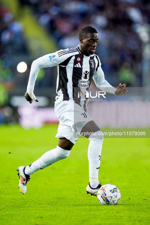 Timothy Weah of Juventus FC during the Serie A Enilive match between Empoli FC and Juventus FC at Stadio Carlo Castellani on September 14, 2...