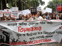 Teachers shout slogans during a protest rally against the rape and murder of a PGT woman doctor at the government-run R G Kar Medical Colleg...