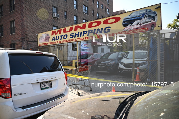 NYPD crime scene investigators search for evidence where a 32-year-old man is shot numerous times and killed in Manhattan, New York, United...