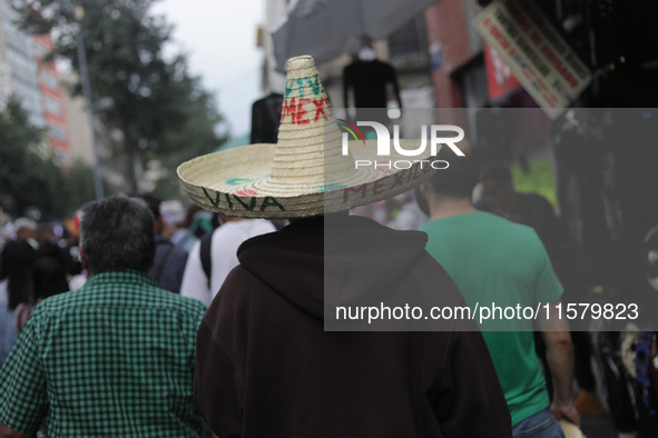 A person wears a charro hat at Zocalo in the main square to celebrate the 214th Anniversary of Mexico's Independence Day on September 15, 20...