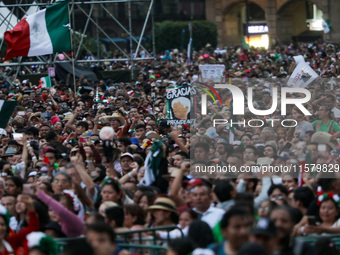 Hundreds of people attend the Zocalo in the main square to listen to Mexican President Lopez Obrador shout the 214th Anniversary of Mexico's...