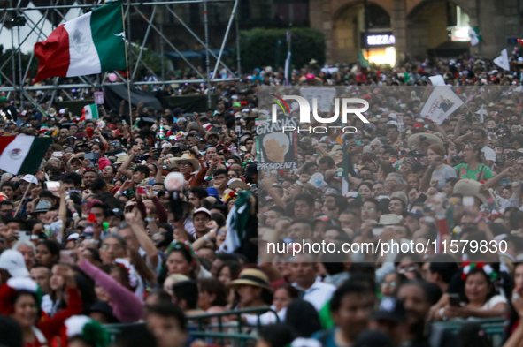 Hundreds of people attend the Zocalo in the main square to listen to Mexican President Lopez Obrador shout the 214th Anniversary of Mexico's...