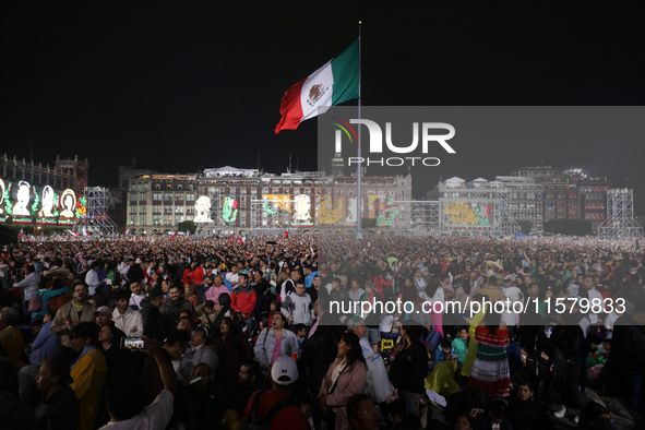 Hundreds of people attend the Zocalo in the main square to listen to Mexican President Lopez Obrador shout the 214th Anniversary of Mexico's...