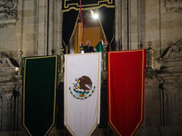 Mexico's President, Andres Manuel Lopez Obrador, waves the Mexican flag and makes his last shout of independence to commemorate the 214th an...