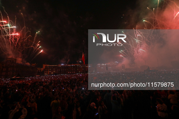 Fireworks are seen at Zocalo in the main square during the 214th Anniversary of Mexico's Independence Day in Mexico City, Mexico, on Septemb...