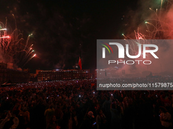 Fireworks are seen at Zocalo in the main square during the 214th Anniversary of Mexico's Independence Day in Mexico City, Mexico, on Septemb...