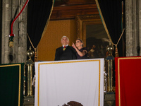 Mexico's President, Andres Manuel Lopez Obrador, accompanied by his wife Beatriz Gutierrez Muller, makes his last shout of independence to c...