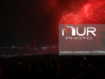 Fireworks are seen at Zocalo in the main square during the 214th Anniversary of Mexico's Independence Day in Mexico City, Mexico, on Septemb...