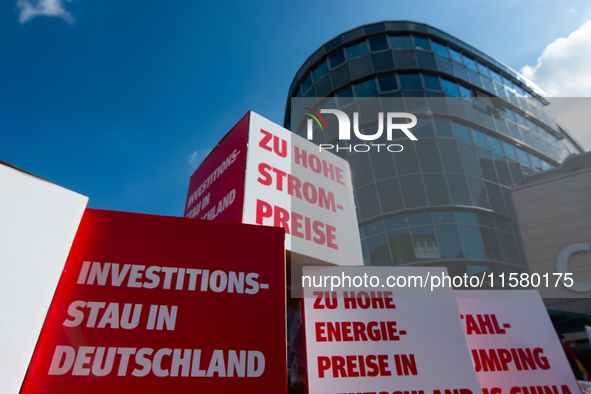 IGM labor union calls for thousands of steel workers to protest in front of Mercatorhall during the national steel summit in Duisburg, Germa...