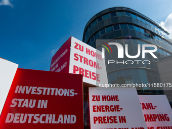 IGM labor union calls for thousands of steel workers to protest in front of Mercatorhall during the national steel summit in Duisburg, Germa...