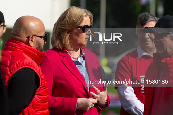 Barbel Bas, president of the German Bundestag, shows her support for the labor union as IGM labor union calls for thousands of steel workers...