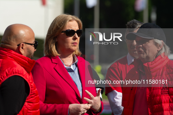 Barbel Bas, president of the German Bundestag, shows her support for the labor union as IGM labor union calls for thousands of steel workers...