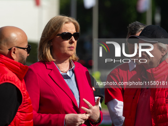 Barbel Bas, president of the German Bundestag, shows her support for the labor union as IGM labor union calls for thousands of steel workers...