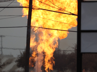 In Pasadena, Texas, a suburb of Houston, on September 16, 2024, a pipeline fire burns throughout the day. The fire can be seen up to twenty...